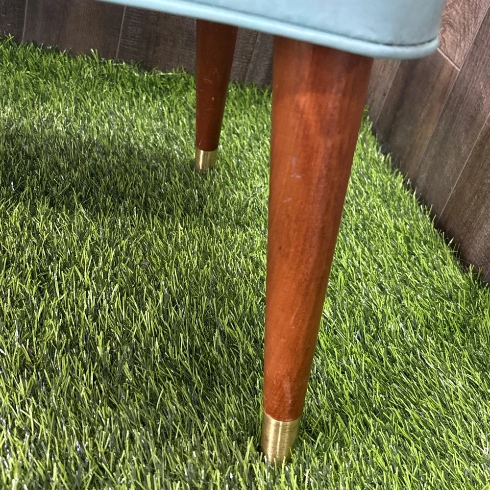 Vintage MCM Vinyl Bench Ottoman Blue Diamond Tufted Needs Repair